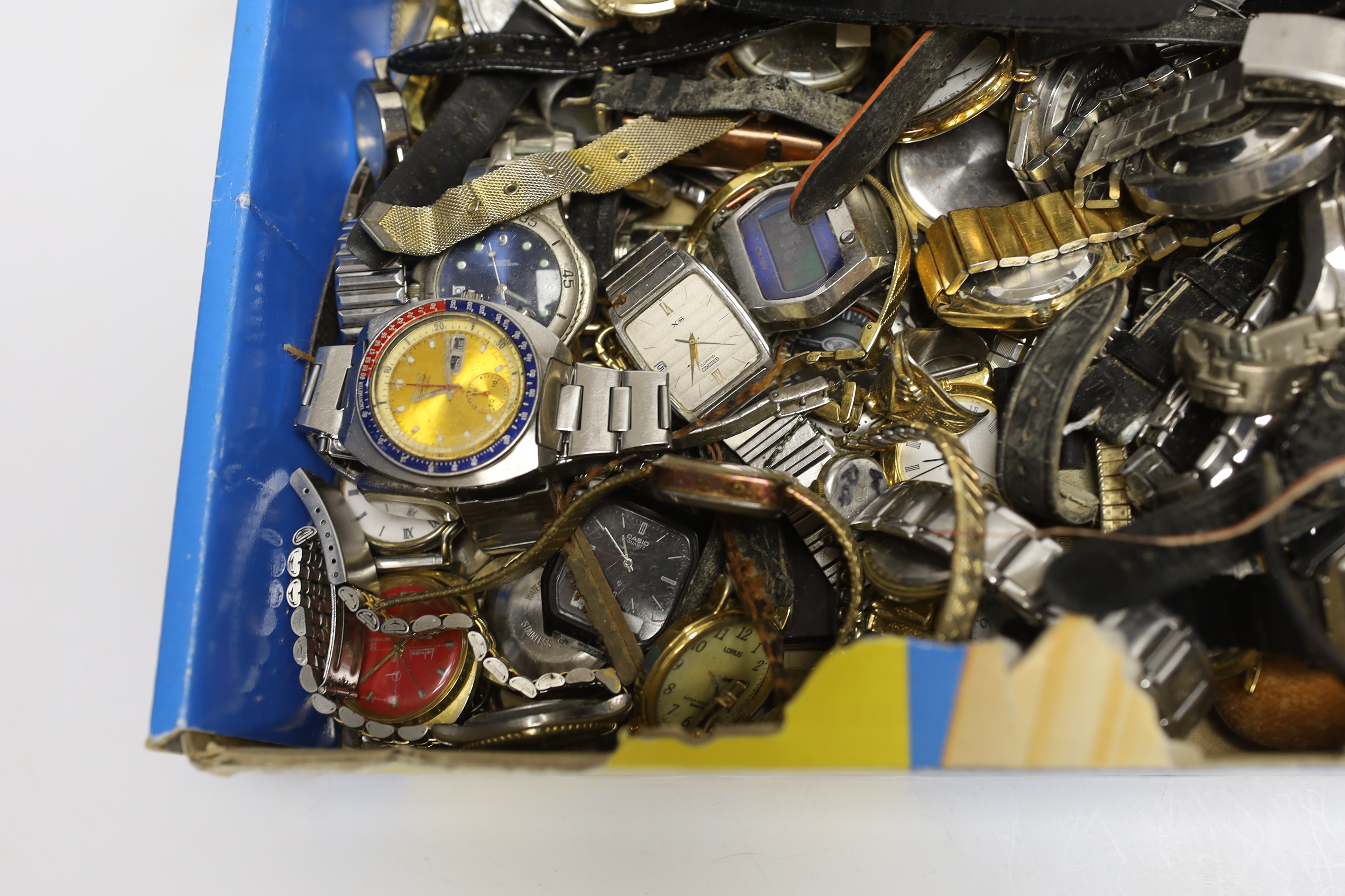 A collection of assorted modern wrist watches, including Seiko Sports, Lorus, Timex, etc.